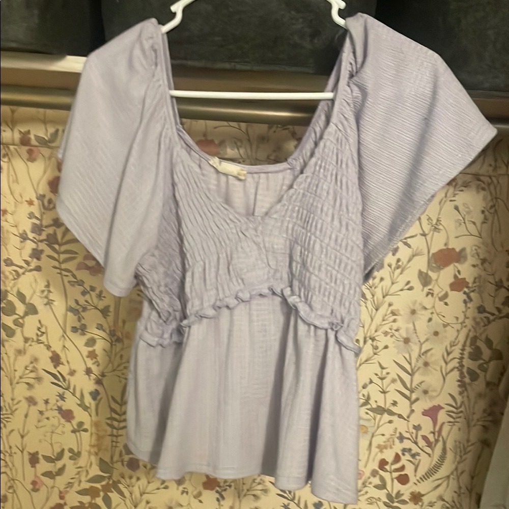 Altar'd State Purple Flutter Sleeve Smocked Blouse